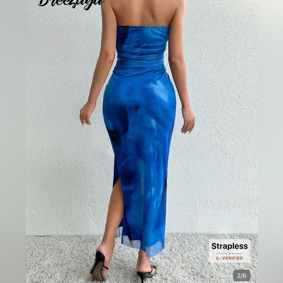 Shein Blue Strapless Tie Dye Tube Dress - Picture 2 of 9